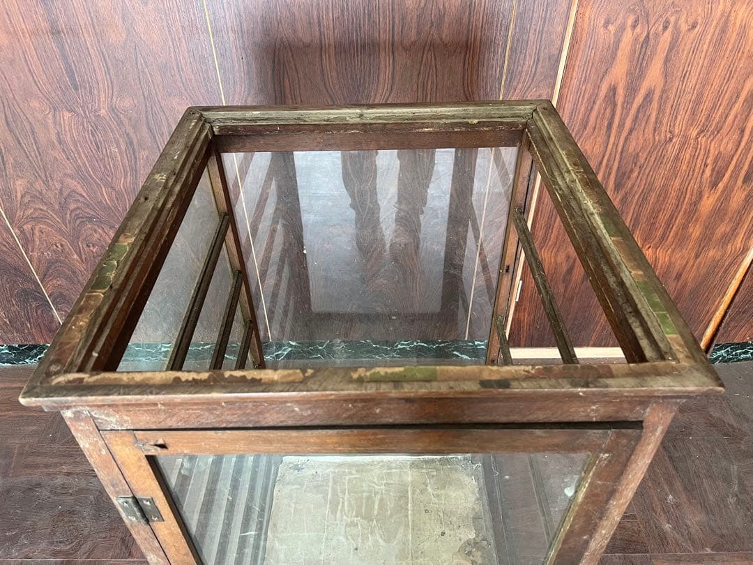 【O-1633】ガラスキャビネット ガラス戸 レトロ アンティーク ビンテージ
