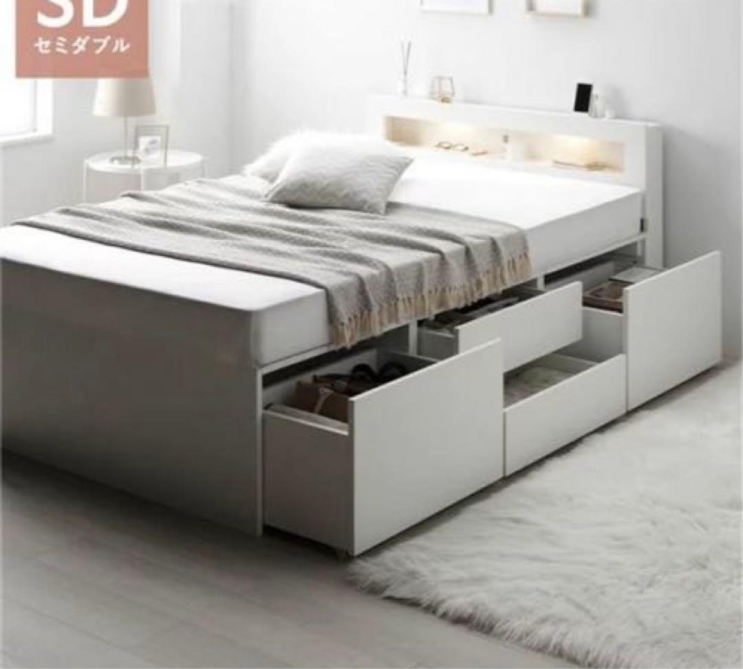 【引き取り限定】ブラウン セミダブルベッド ポケットコイルマットレス付き