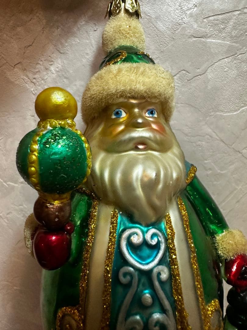 ポーランド購入高級手作り 吹きガラス製サンタクロスクリスマスオーナメント未使用
