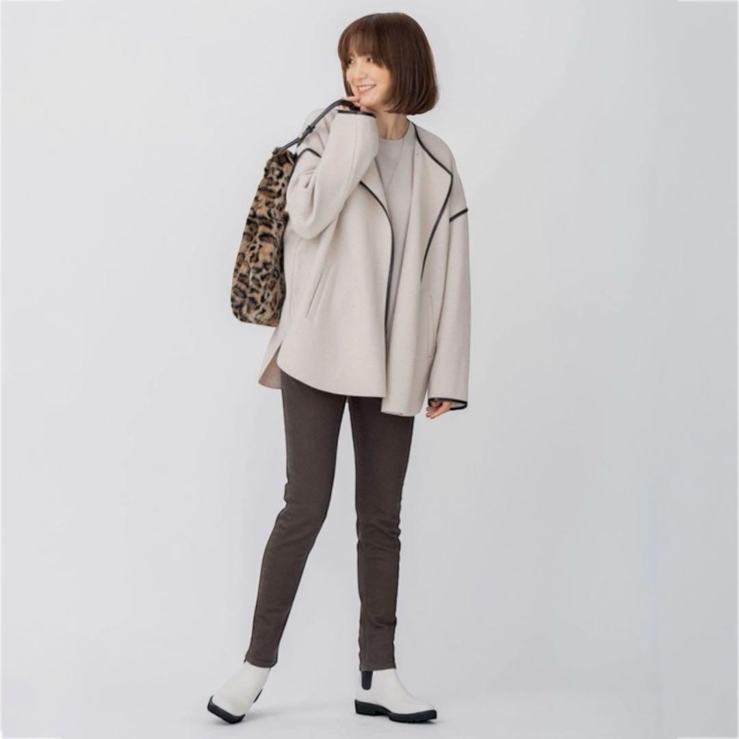 美品✨23区 コンプレストパイルショートアウター ウール ライトベージュ 38M