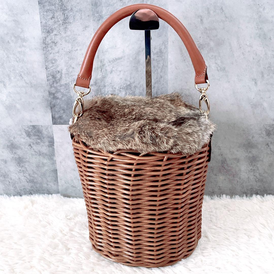 極美品✨ATAO 2WAY かごバッグ ショルダーバッグ ラビットファー付き