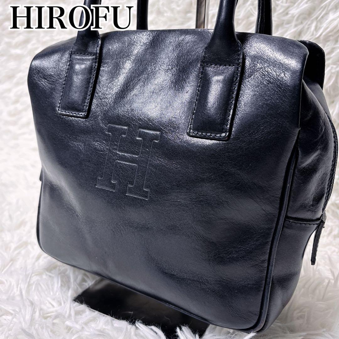 良品✨HIROFU ヒロフ レザー ハンドバッグ Hロゴ ネイビー ゴールド金具