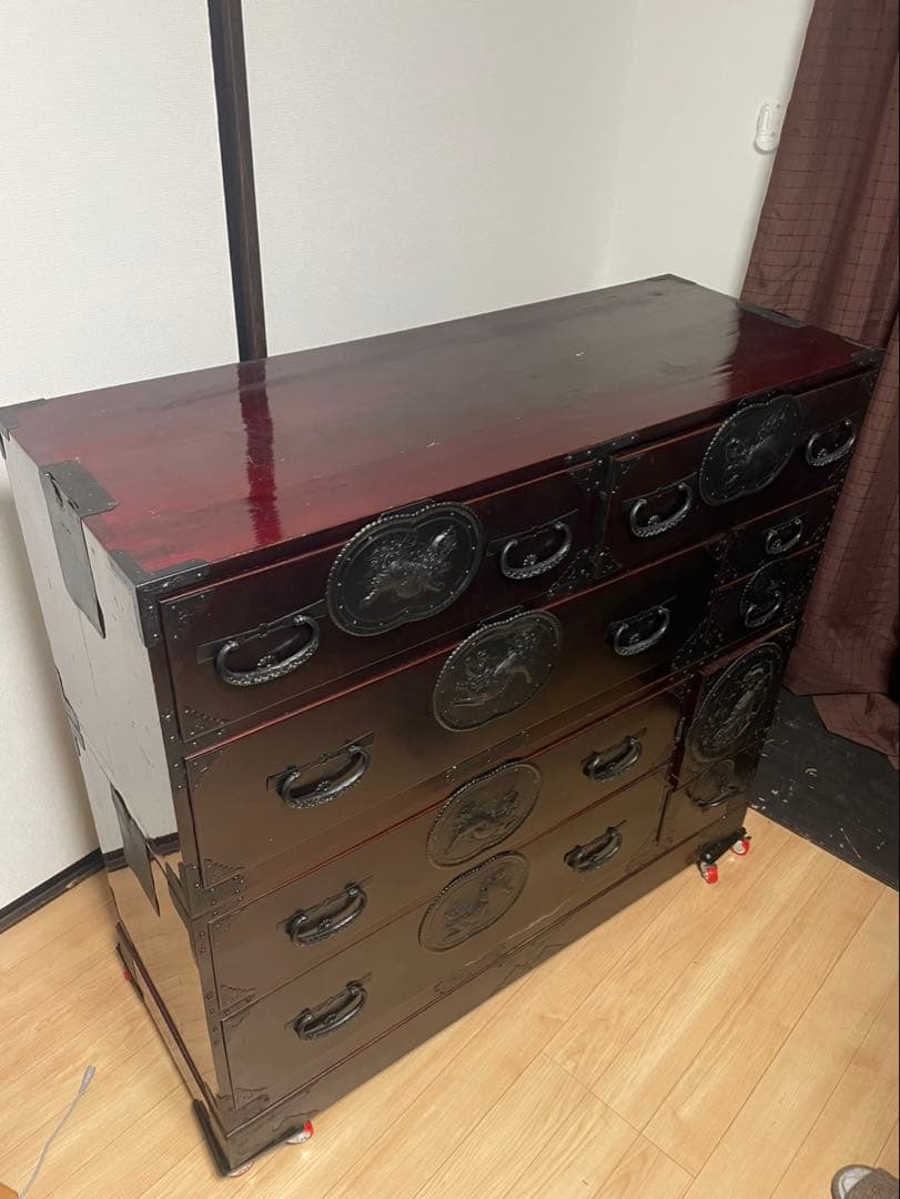 【高級/鍵付】民芸箪笥 仙台箪笥 大型 整理タンス 獅子ボタン