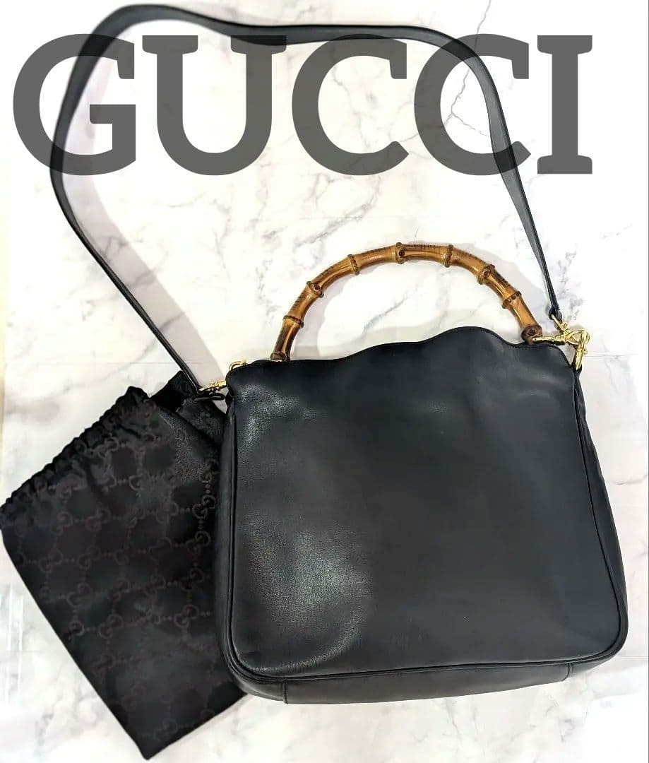 GUCCI バンブーハンドル レザーショルダーバッグ 保存袋付き