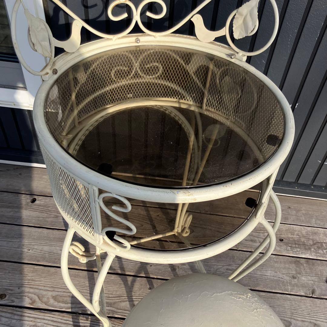 ロココ クラシカル アイアンフレーム 花装飾ドレッサー 化粧台 スツール付き