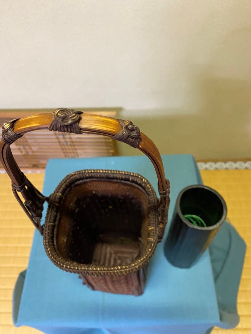 花入 唐物写 竹編 網代 手付花籠 花籠