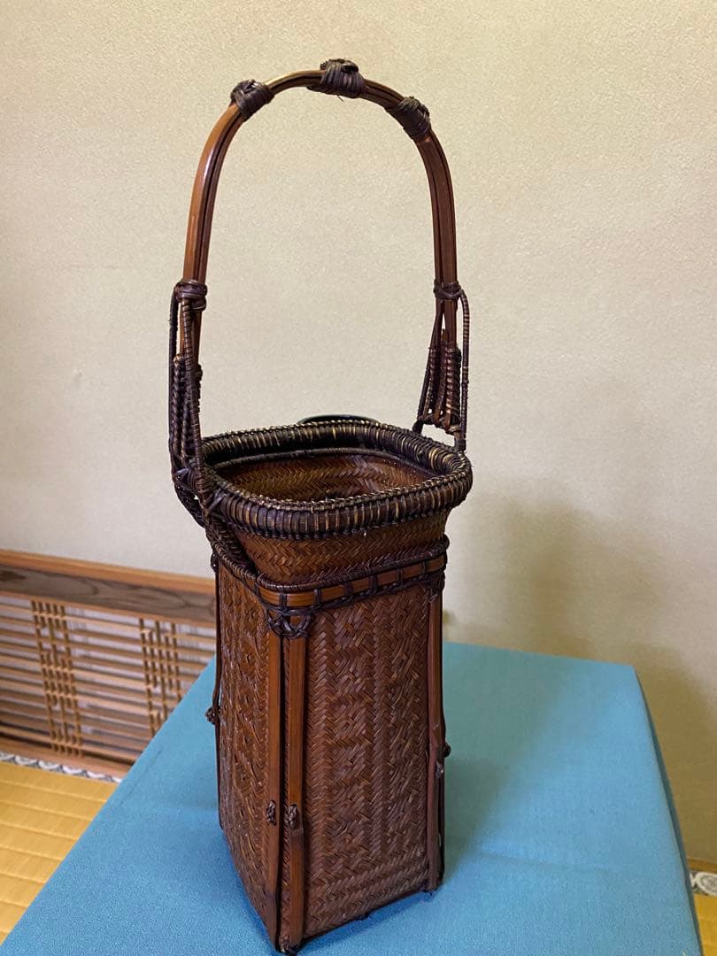花入 唐物写 竹編 網代 手付花籠 花籠