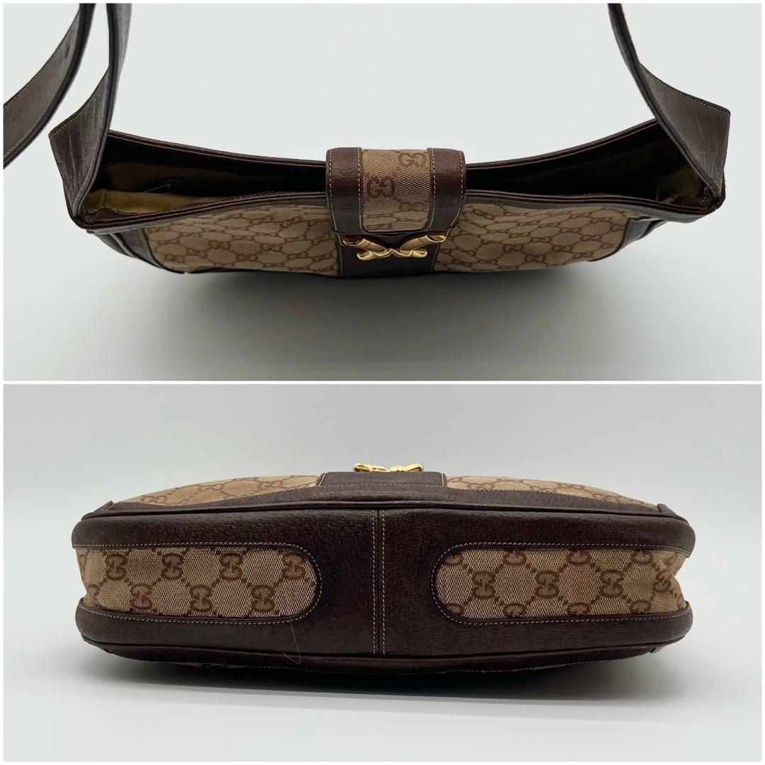 希少 GUCCI ショルダーバッグ GG キャンバス ブーツ金具 ブラウン