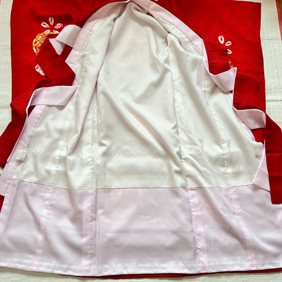 お宮参り 産着 絹 絞り 金駒刺繍 赤 子供着物 花 女の子 祝い着 赤ちゃん