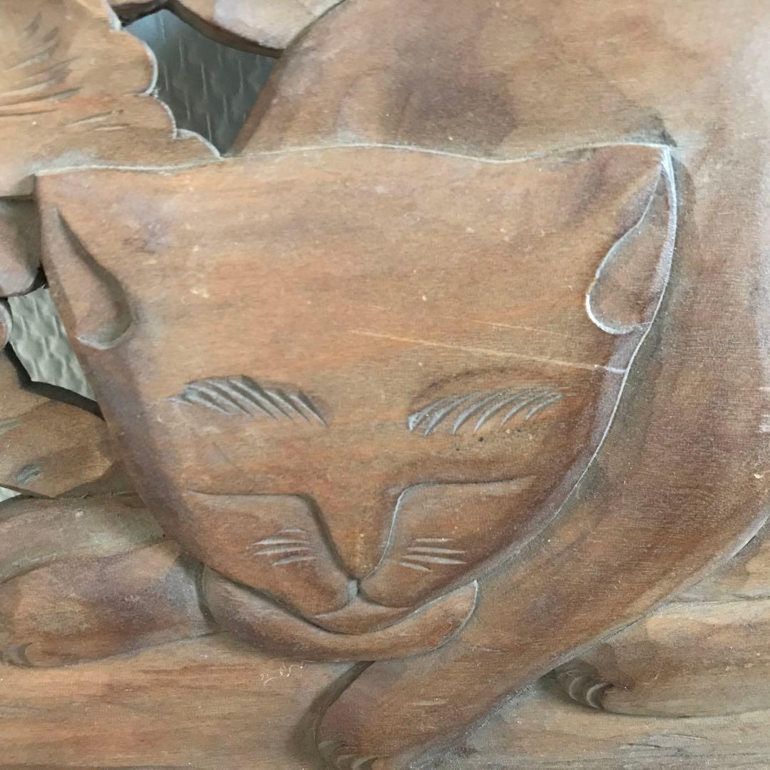 欄間　らんま　アンティーク　彫刻　木製　猫　ヴィンテージ　ねこ