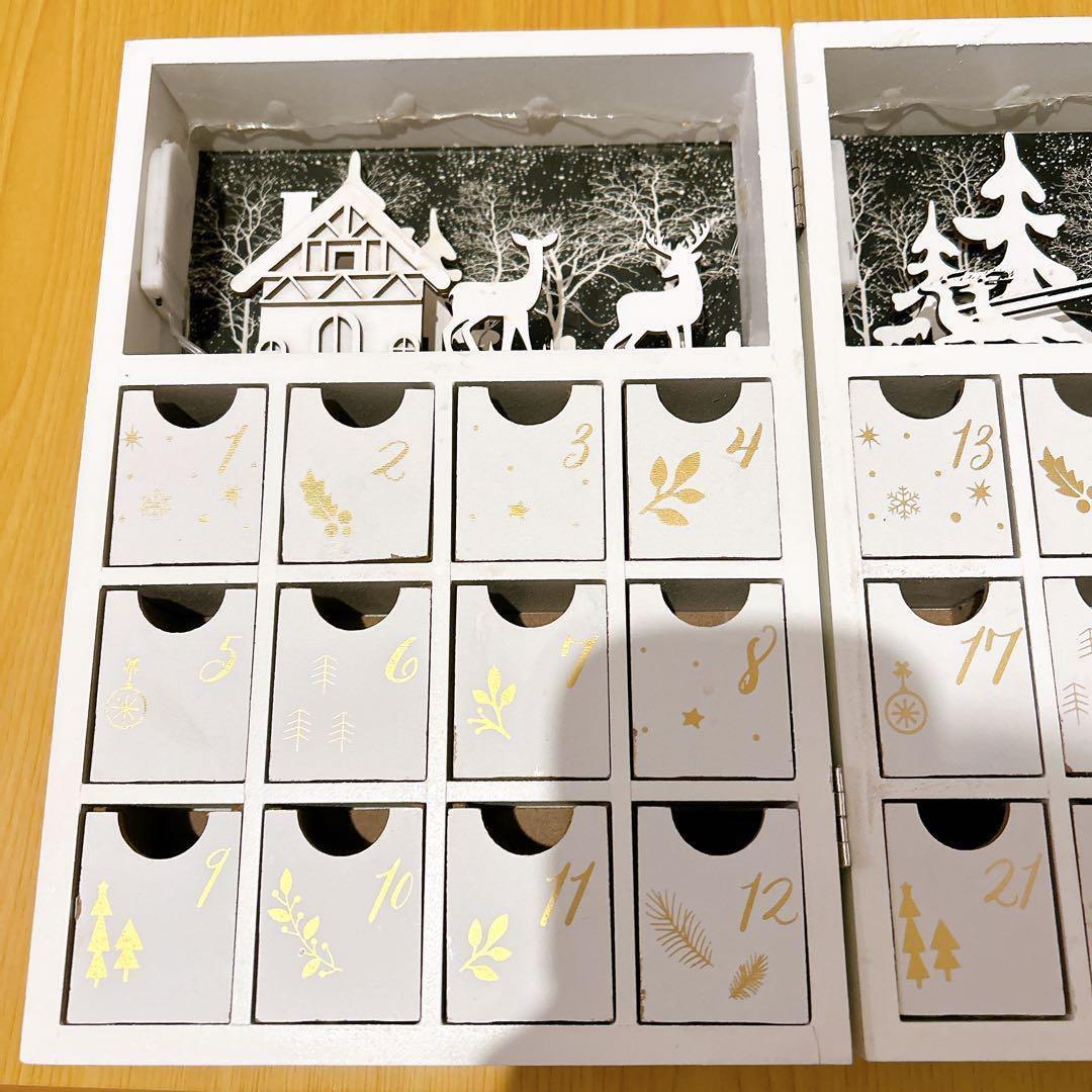 木製 折りたたみ クリスマス アドベントカレンダー トナカイ 雪 イルミ