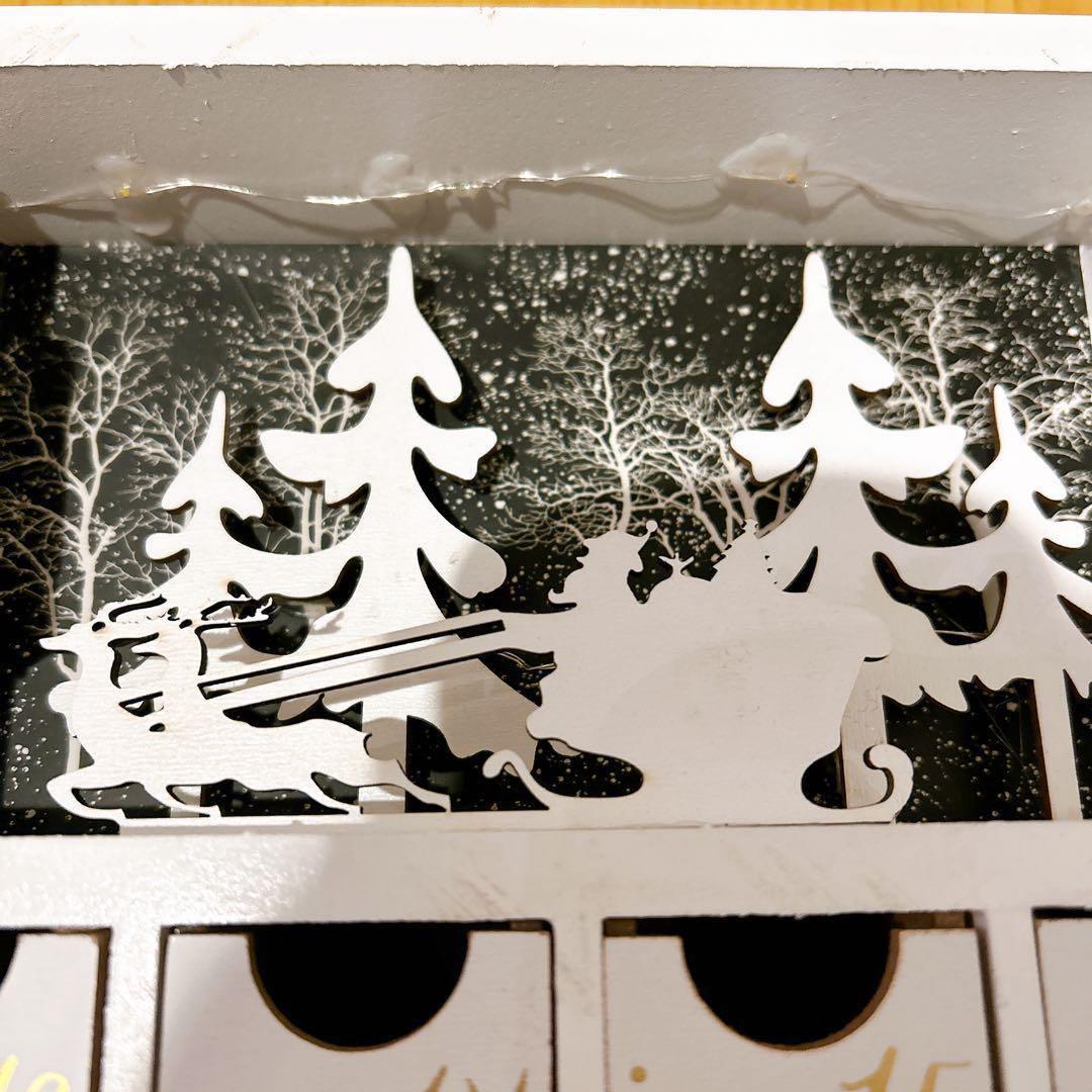 木製 折りたたみ クリスマス アドベントカレンダー トナカイ 雪 イルミ