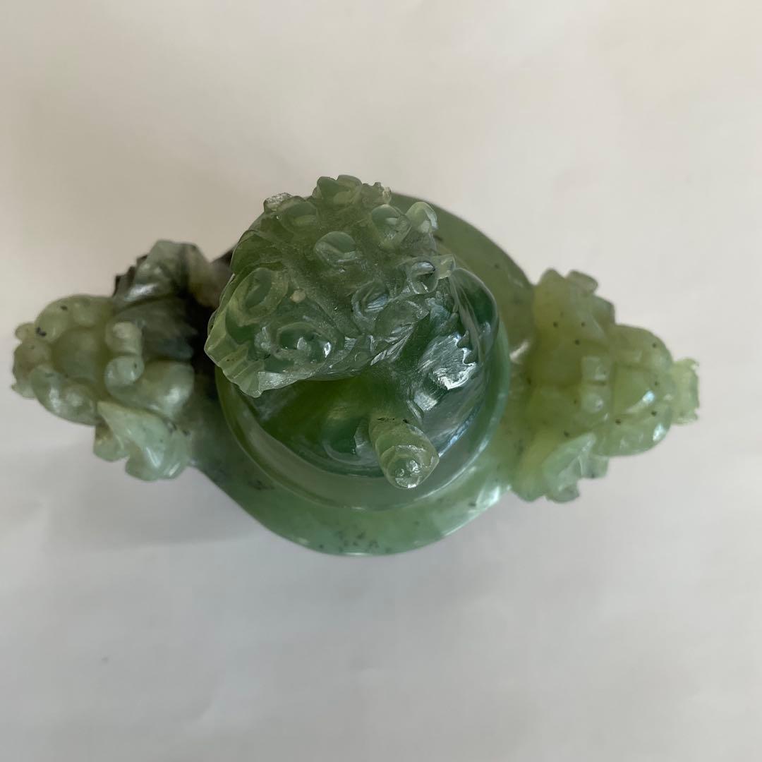 中国　碧玉環付獅子頭香炉