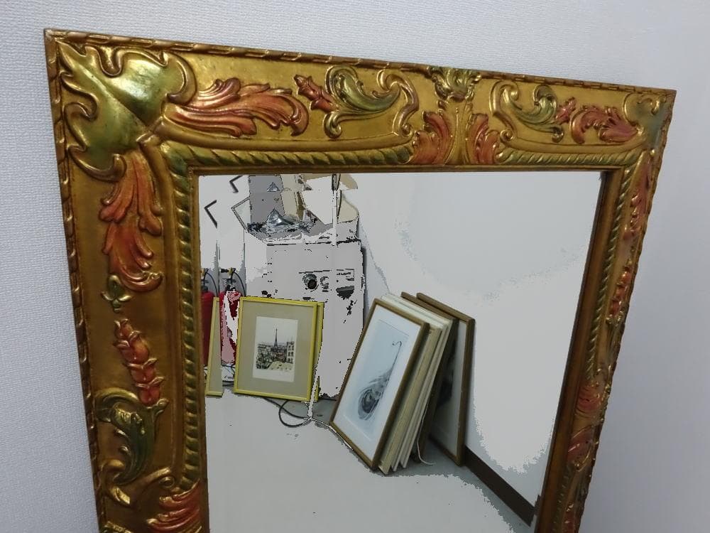 ゴールドフレーム　大型　スタンドミラー　デザインミラー　姿見　壁掛け