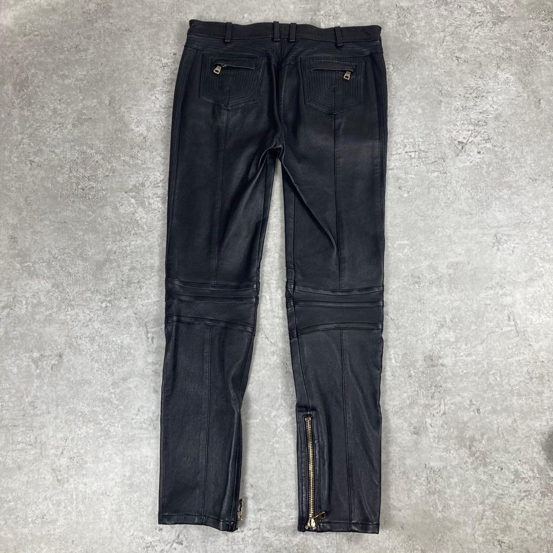 美品　BALMAIN バルマン　ラムレザー　パンツ　38 ブラック　BLACK