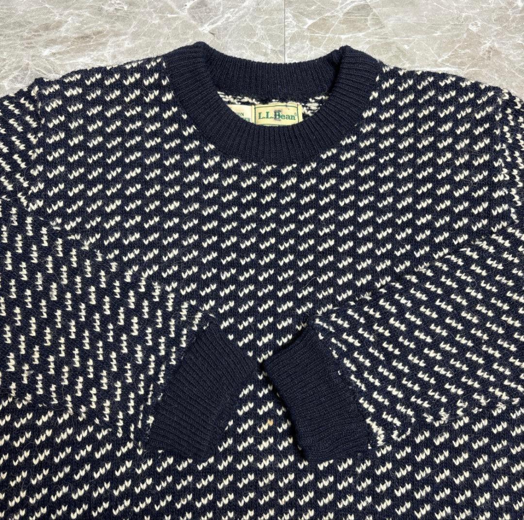 名作 ノルウェー製 80s L.L.Bean バーズアイ ニット M 鳥の目