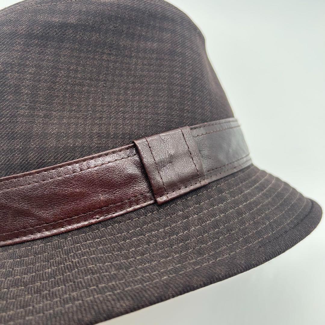 エルメス　HERMES　バケットハット　バケハ　帽子　チェック柄　レザーバンド