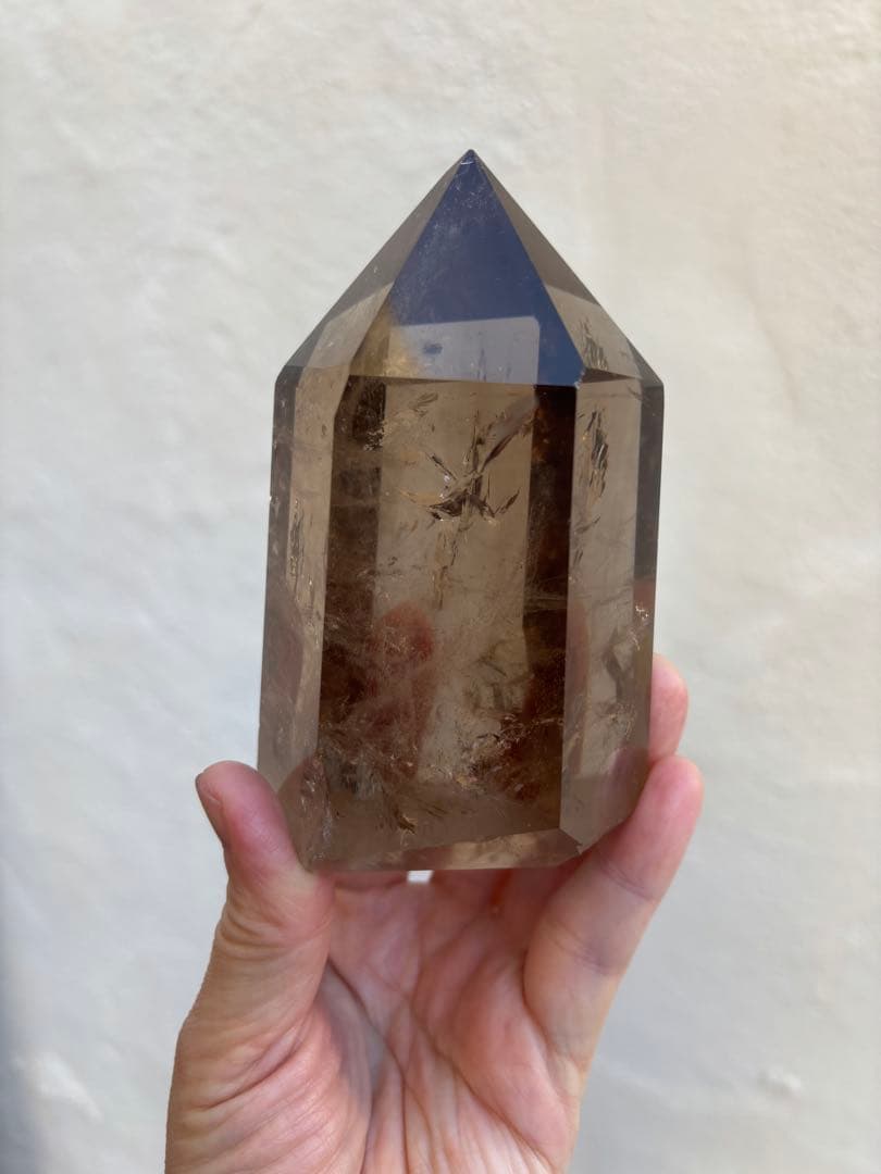 スモーキークォーツ　ポイント　六角柱　太め　725g レインボー　透明度　美麗